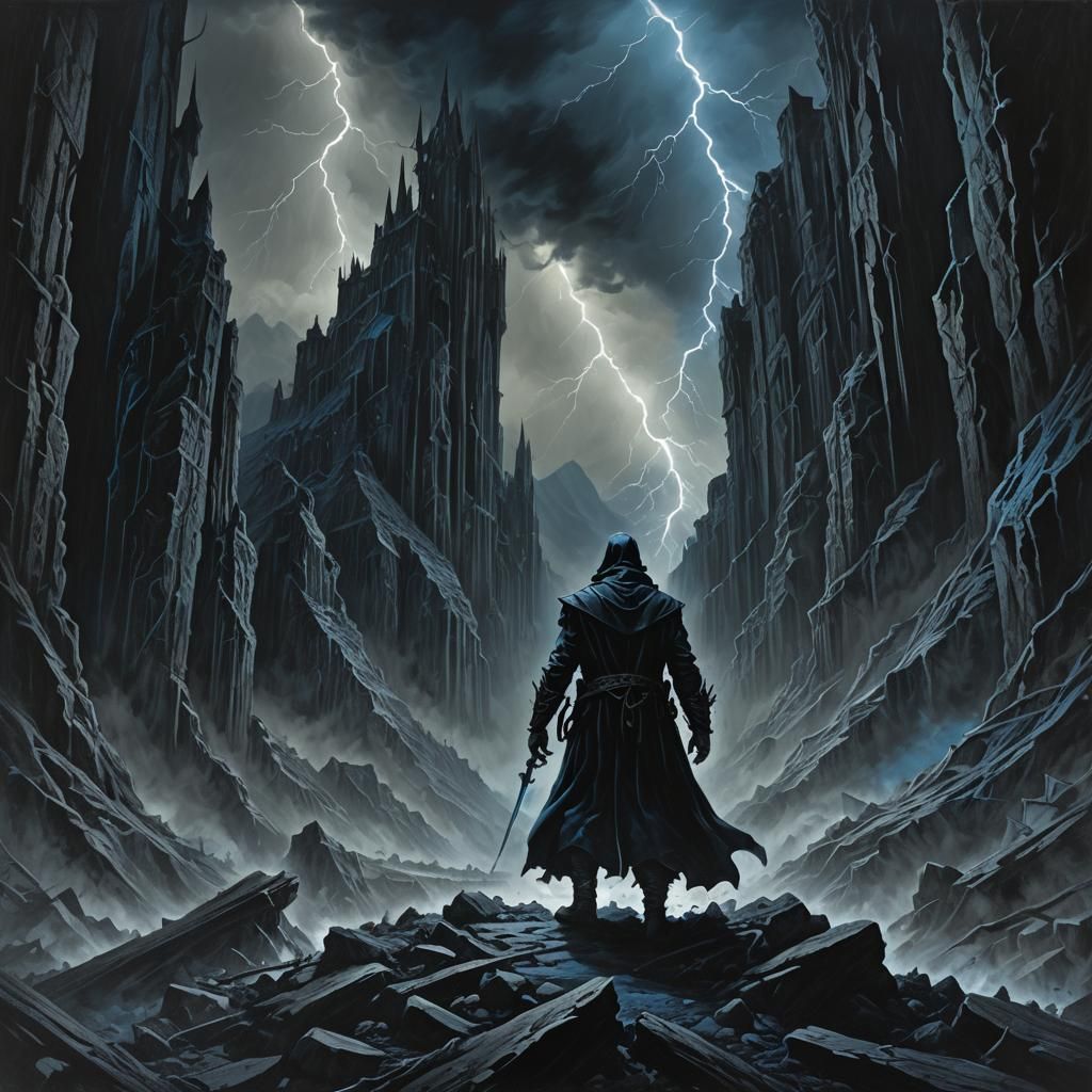 Dark Figure at Mt Dubois in Gothic Fantasy Style