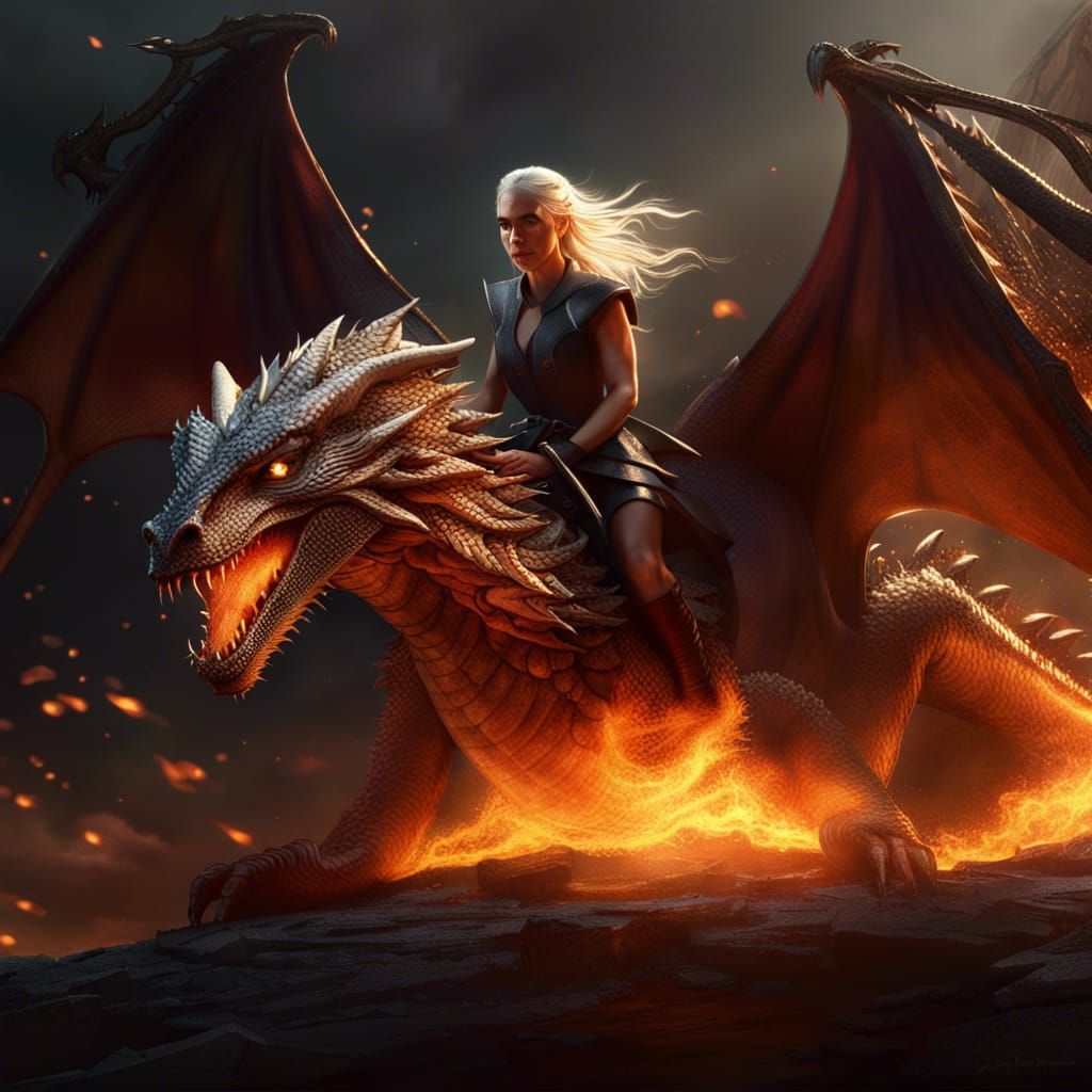 Daenerys rides a dragon