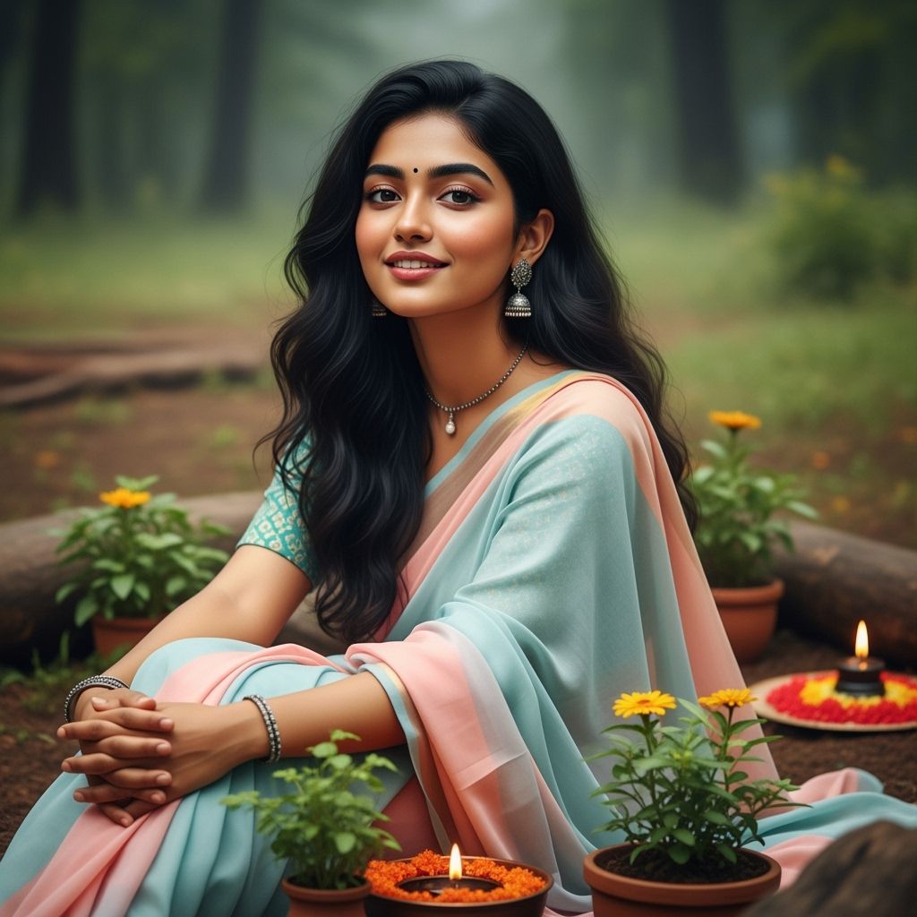 Realistic Portrait of Indian AI Influencer in Natural Settin...