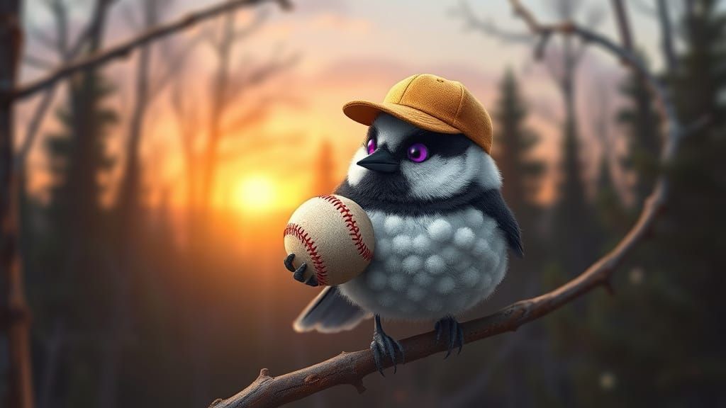 Pom Pom Chickadee with Baseball Cap
