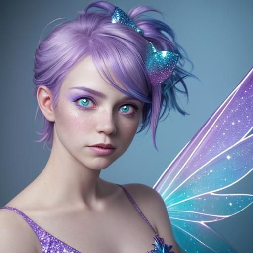 Sparkly Fairy Portrait with Rainbow Wings