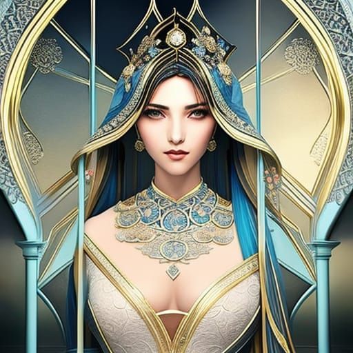 Elaborate Blue Goddess Portrait in Hyper-Detailed Style