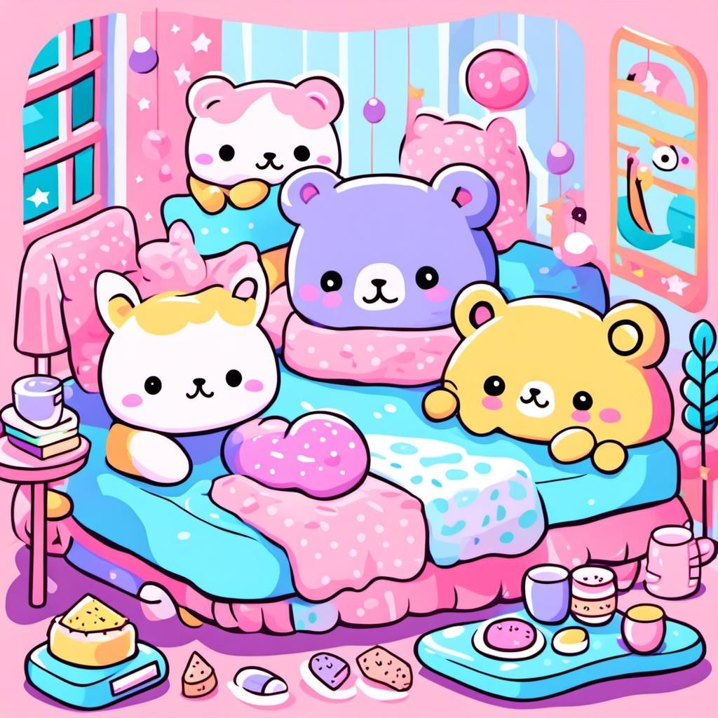 Kawaii Pastel Fuzzy Animal Slumber Party