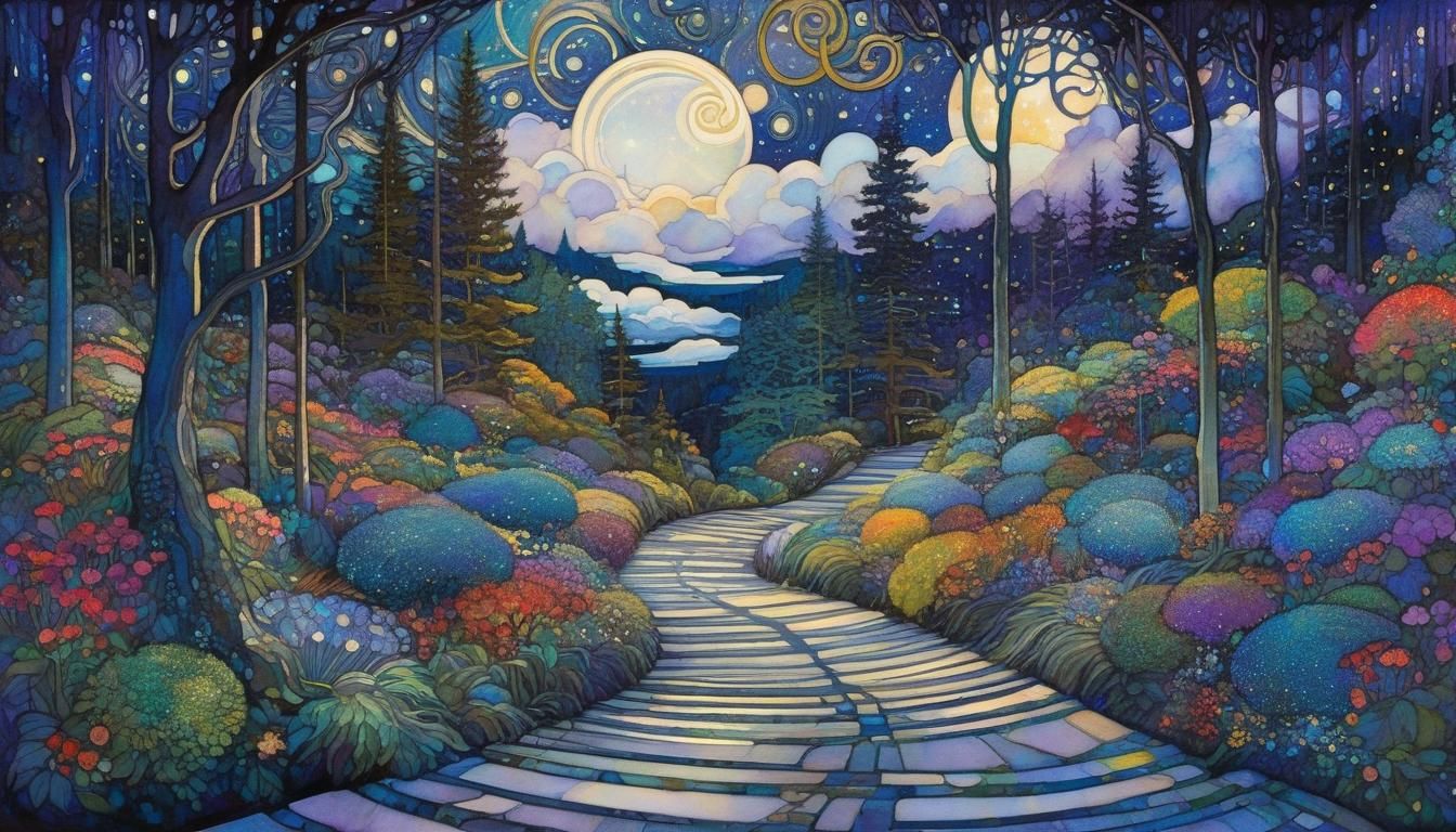 Fantasy Forest Garden Landscape in Oil Impressionism Style