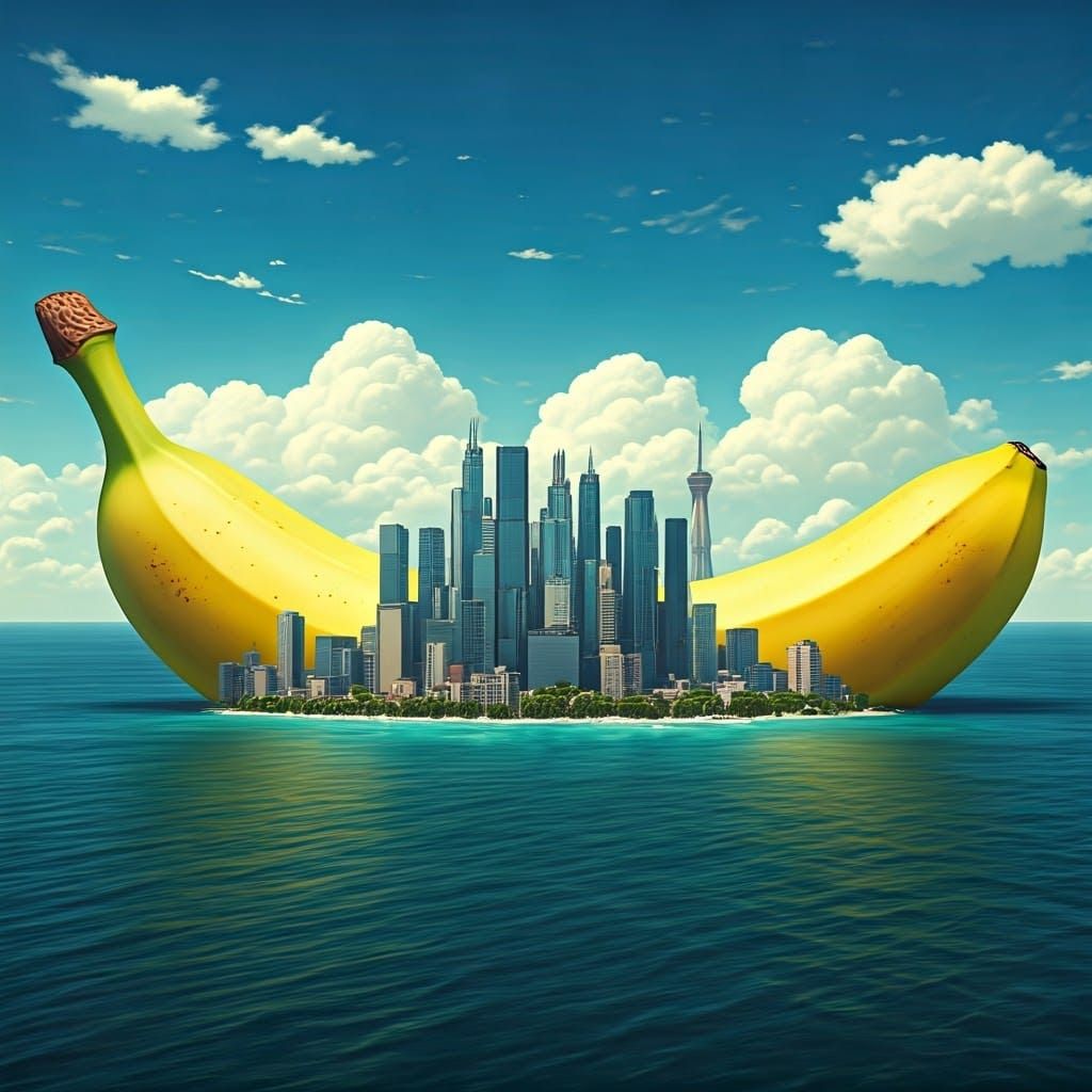 Gigantic Banana Metropolis Rising from the Sea