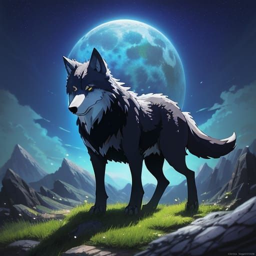 Dreamy Sphalerite Wolf in Anime Style