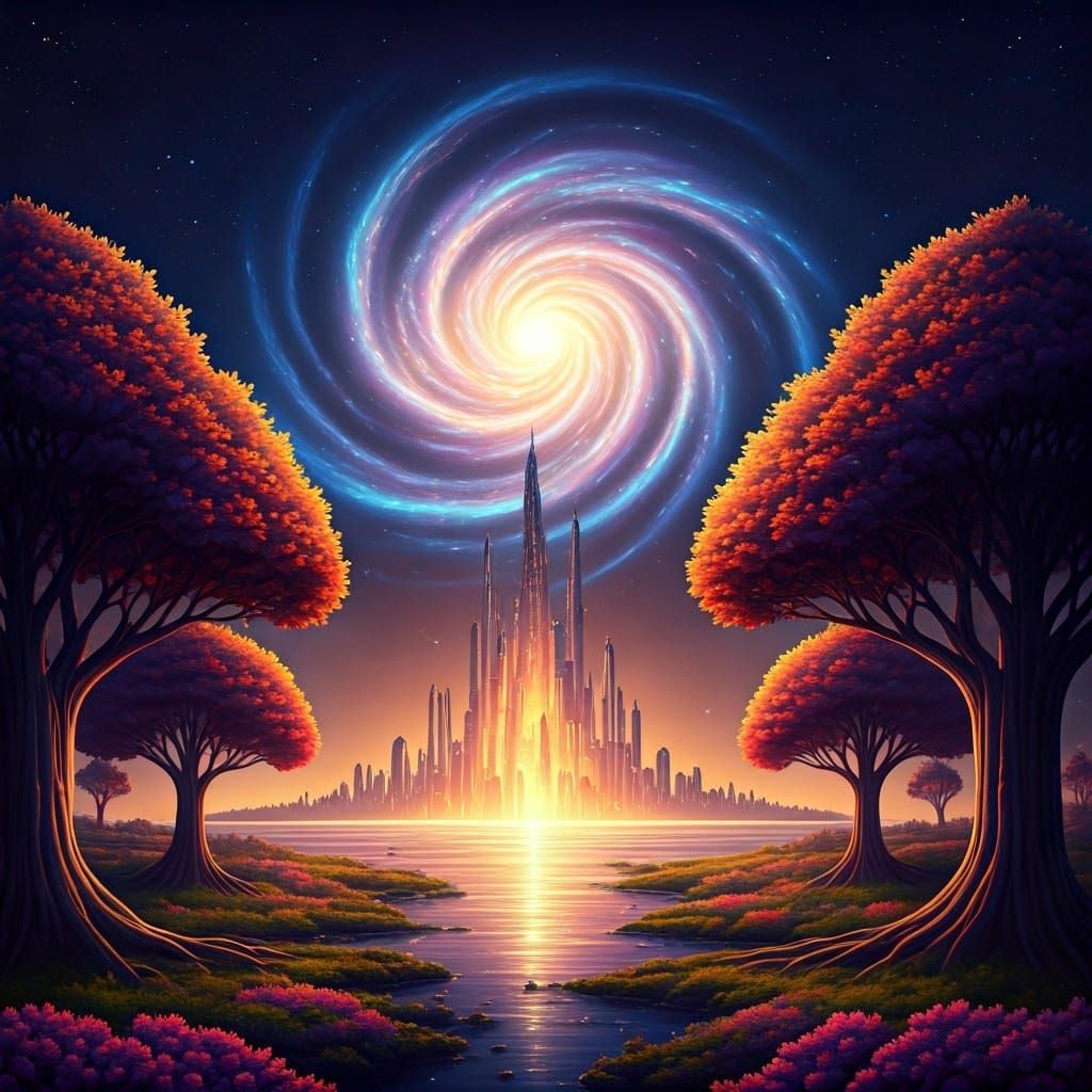 Galactic Paradise Unfolds in Vibrant Hues