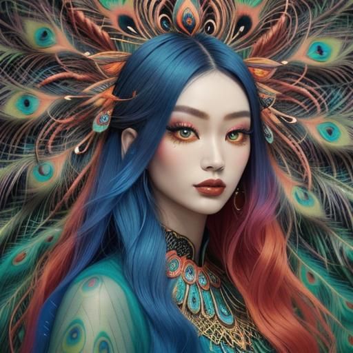 Abstract Portrait of Woman with Peacock Feather Lashes