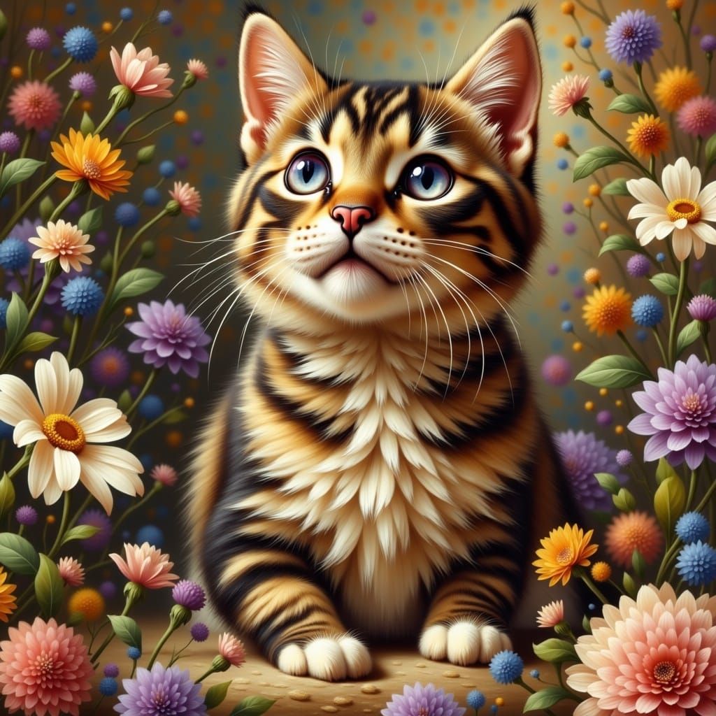 Vibrant Feline Encounter in Oil Paint Style