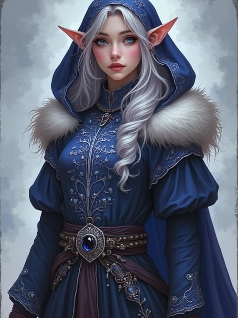 Elara Whisperwind: High Elf in Art Nouveau Style