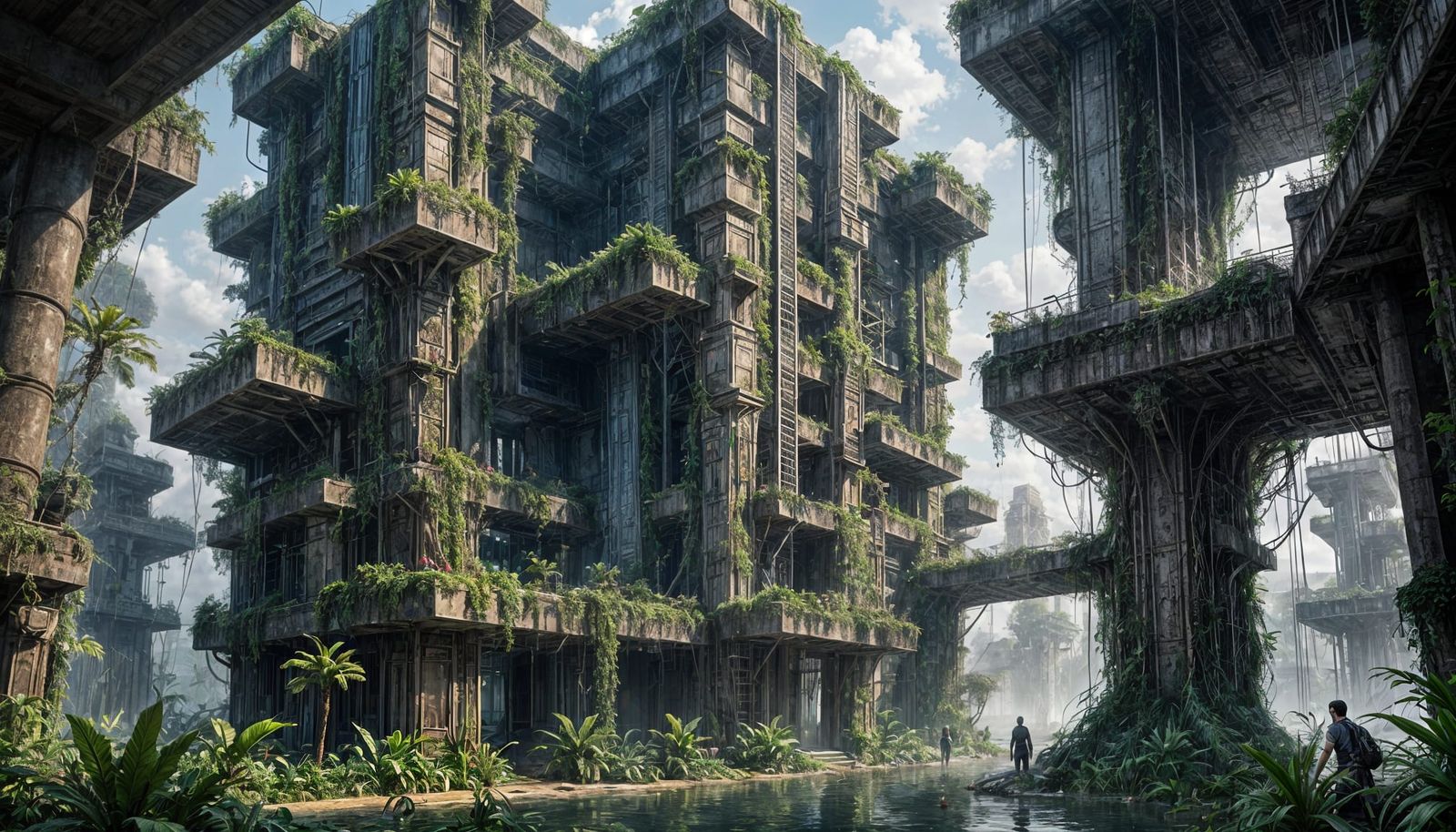 Cyberpunk Hanging Gardens of Babylon Jungle Ruins