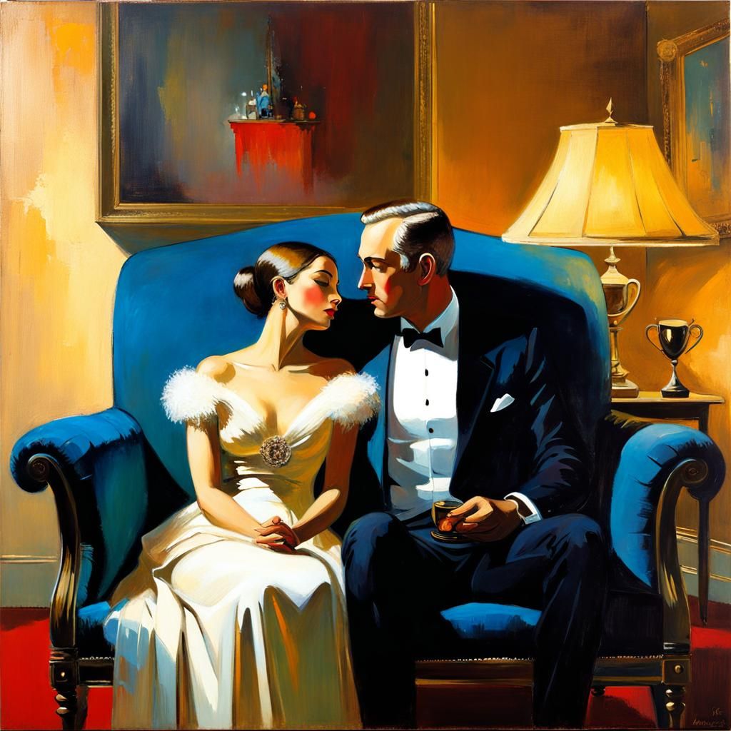 Surreal Dystopian Lovers in Eerie Living Room