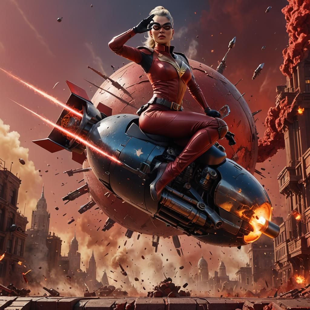 Supergirl Saluting on a Bomb: Detailed Matte Painting