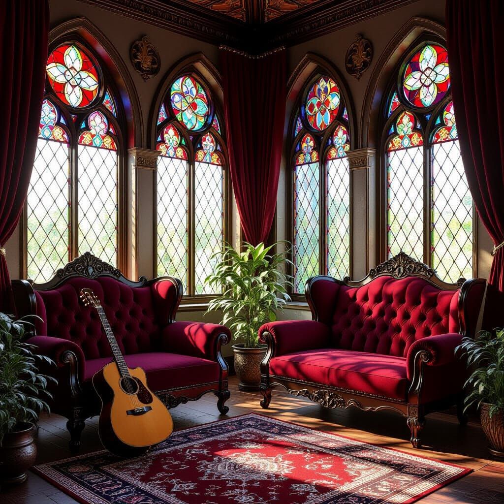 Medieval Lounge Room in Pre-Raphaelite Style
