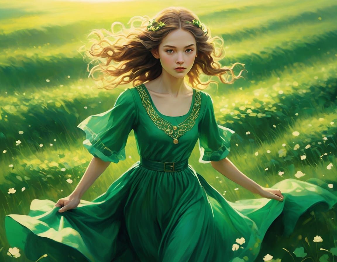 Whimsical Saint Patrick's Day Goddess in Emerald Clover