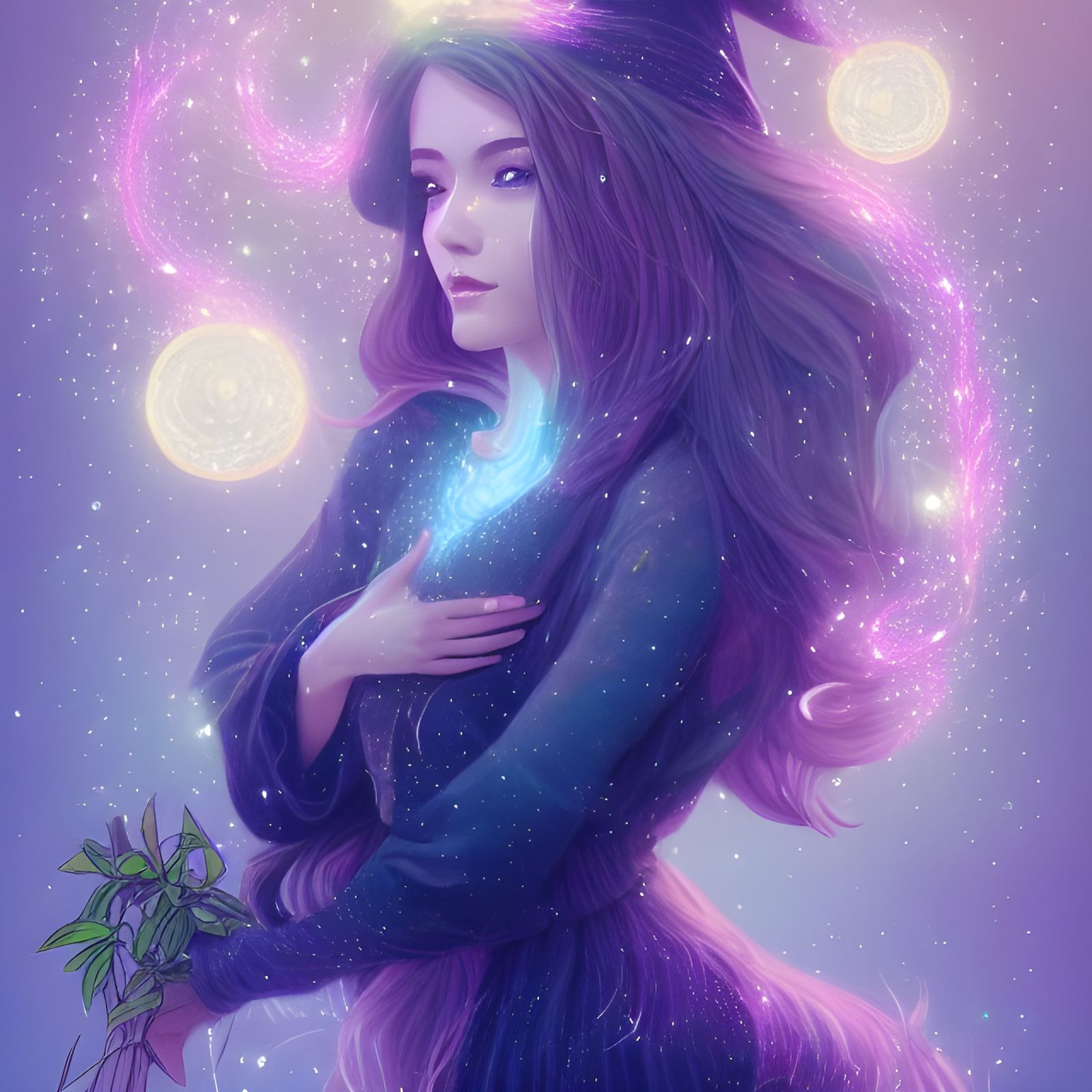 Beautiful Witch with Plant Powers Digital Illustration