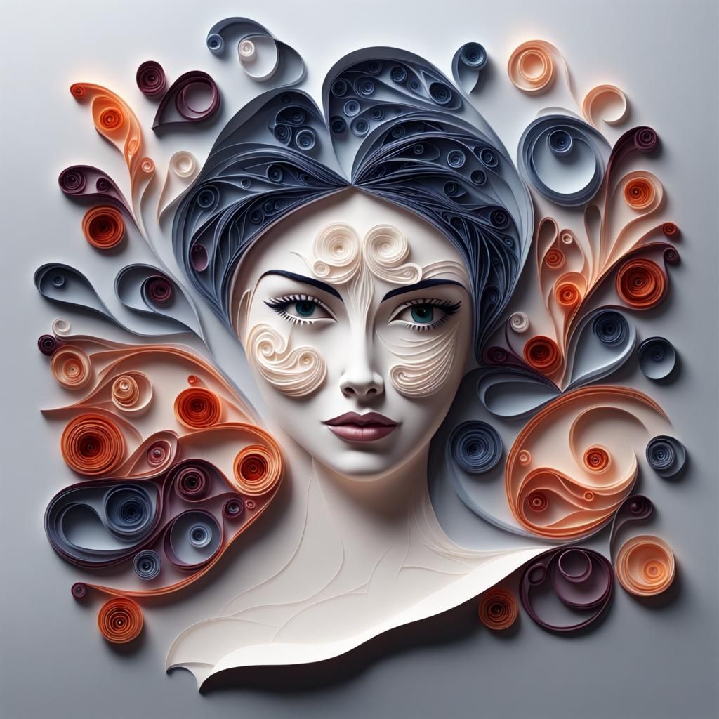 Paper quilling of a woman’s face.