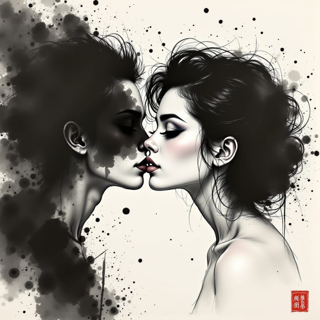 Ink Brush Dance Between Light and Dark Realities