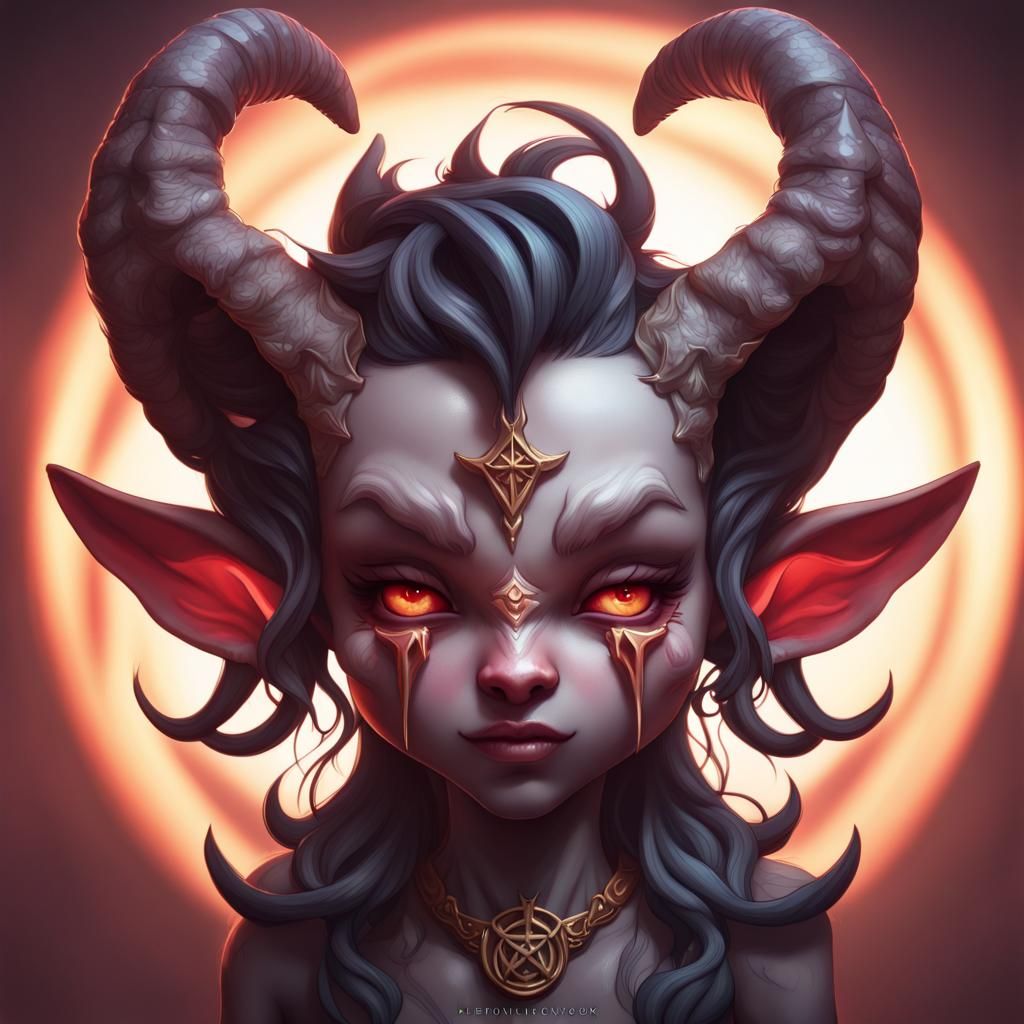 Chibi Demonic Baphomet Portrait in Digital Art Style