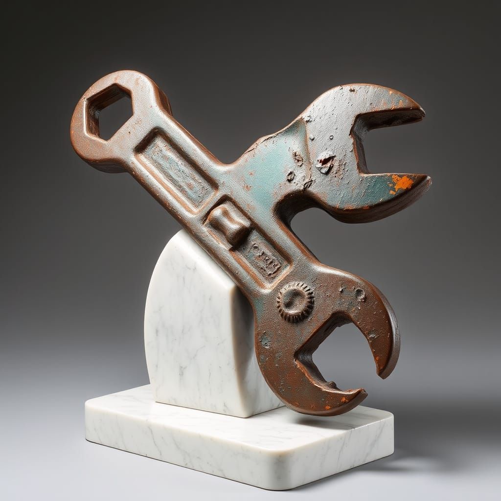 Distressed Abstract Sculpture on Carrara Marble Base