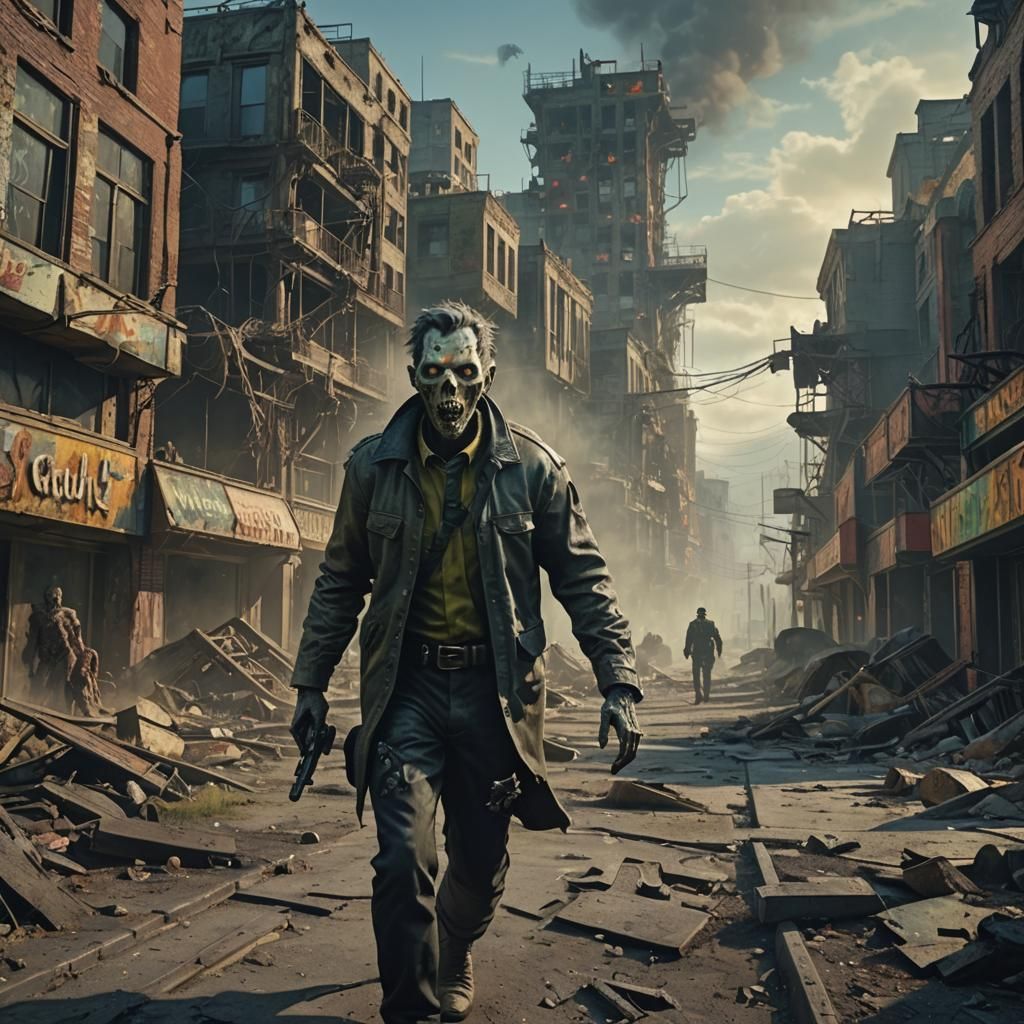 Ghoul Transformation in Abandoned City: Hyperrealistic Art