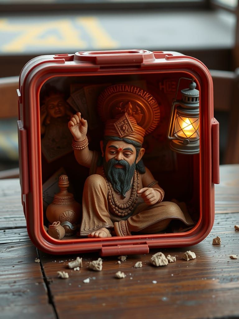 Indian Mythology Figure in Distressed Plastic Box on Wooden ...