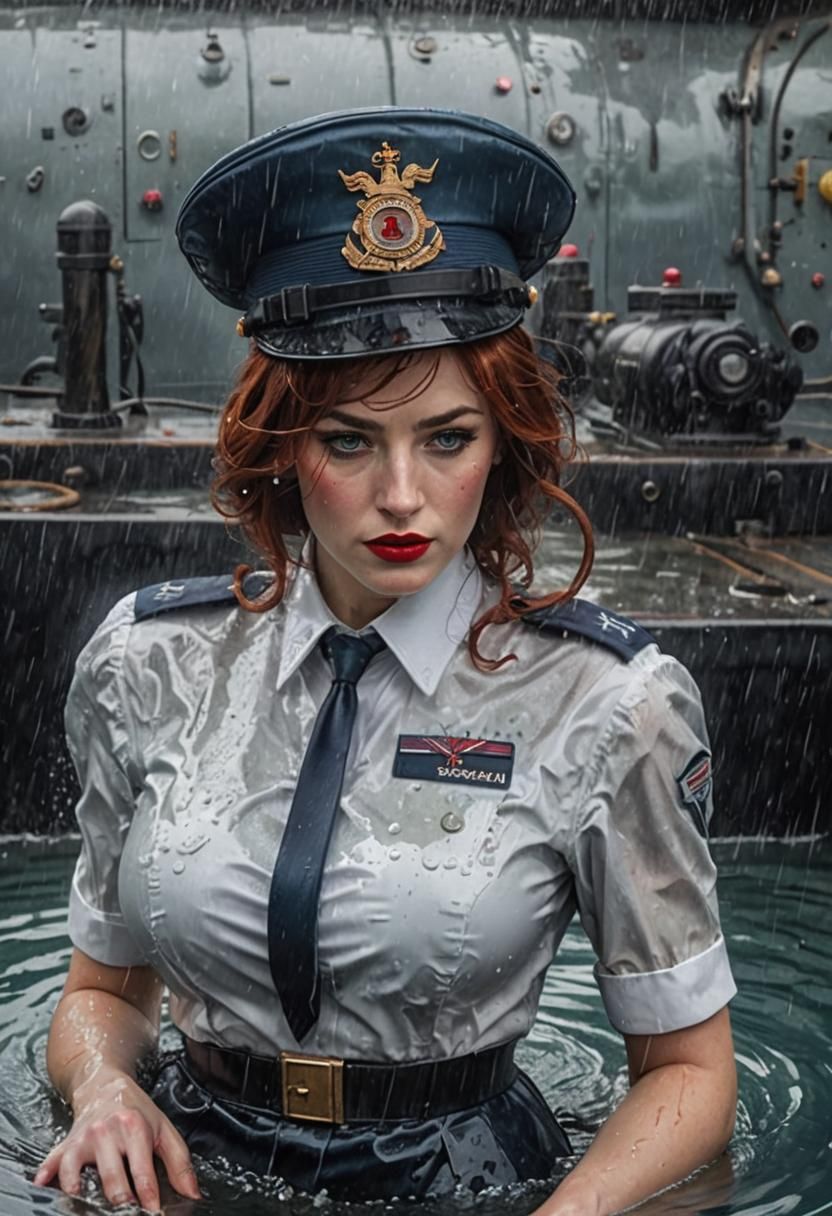 Glamorous Submarine Captain in Flooded Submarine