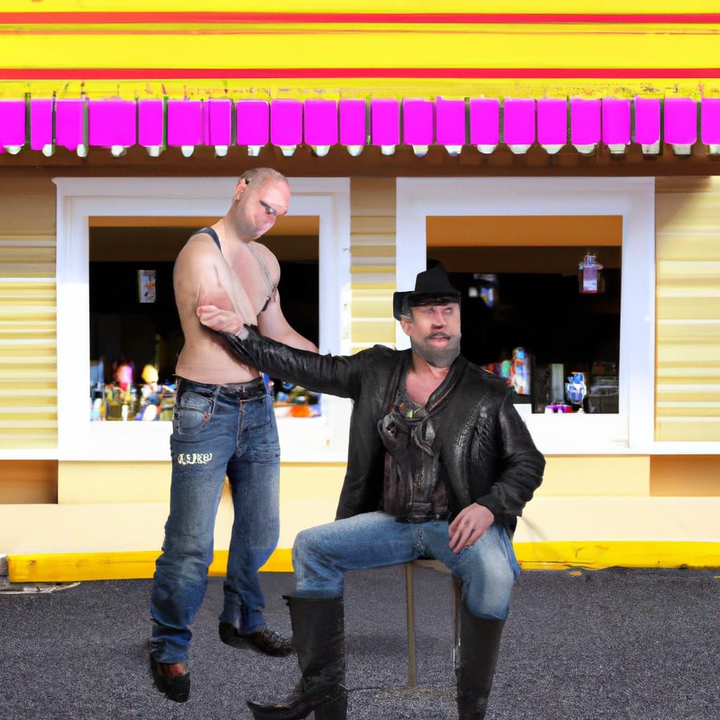 Humorous Scene: Father, Son, and Corner Store