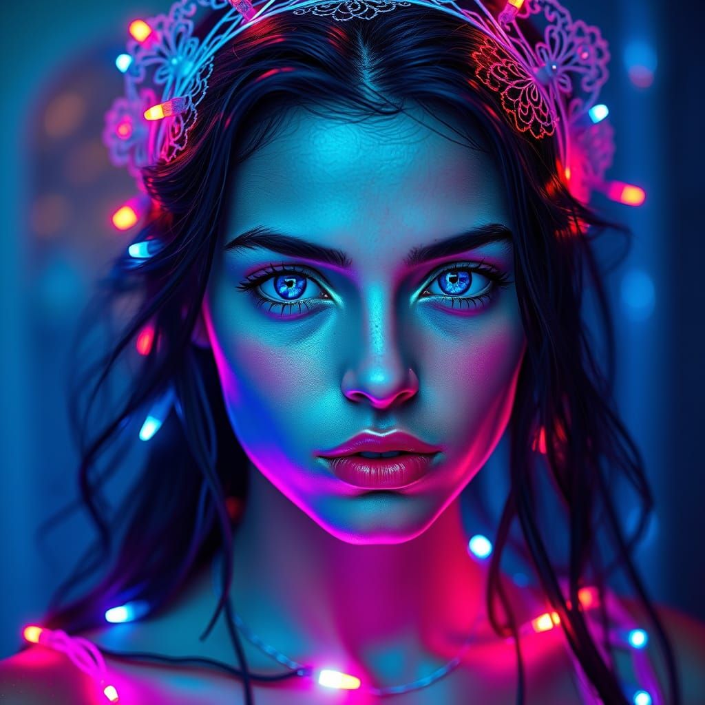 Bioluminescent Beauty: A Hyperrealistic Neon Portrait