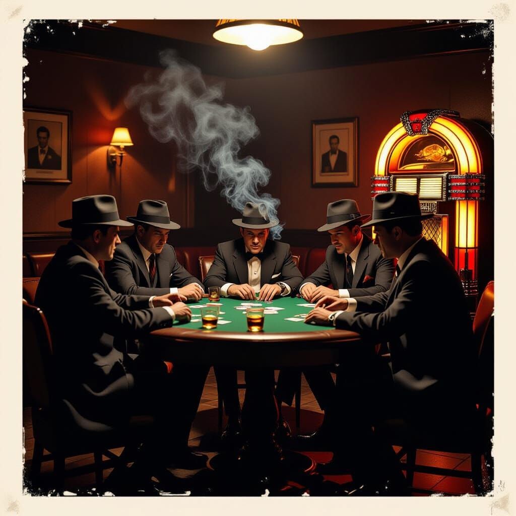 1950s Gangsters Play Poker in Noir Film Style