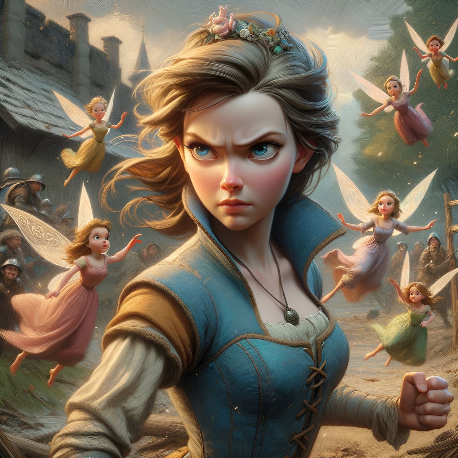 Fairytale Princess on Battlefield, Romantic Oil Painting