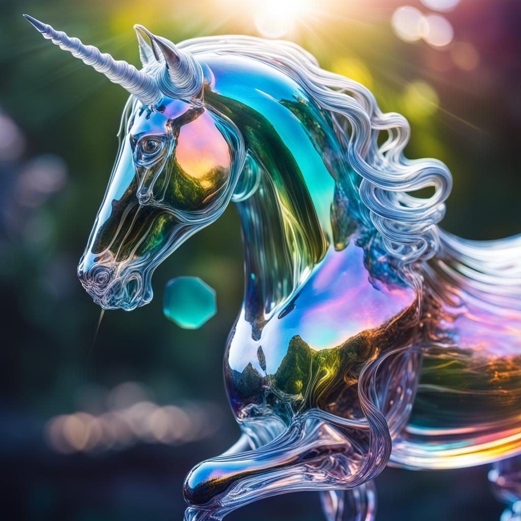 Majestic Transparent Glass Unicorn in Springtime