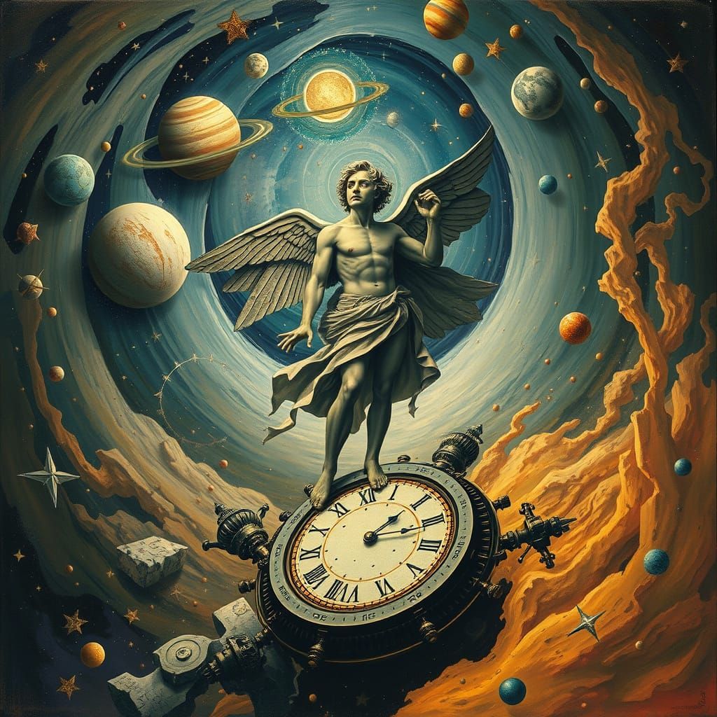 Surrealist God of Chaos Amidst Cosmic Whirlwind in Vibrant C...