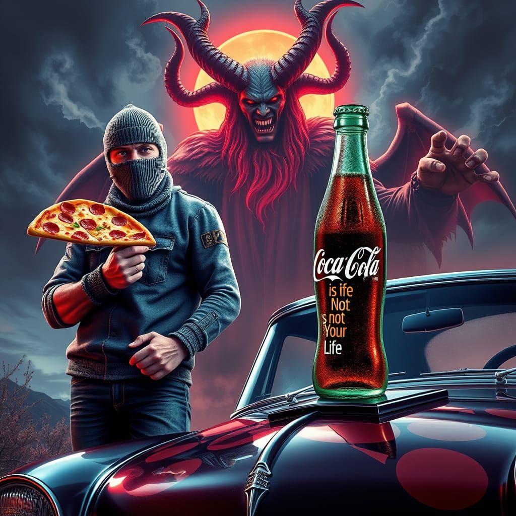 Cyberpunk Demon Defies Fate with Coca-Cola