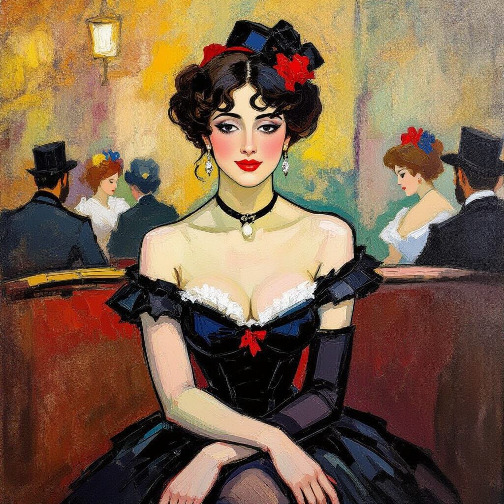 Post-Impressionistic Portrait of Dancer at Moulin Rouge