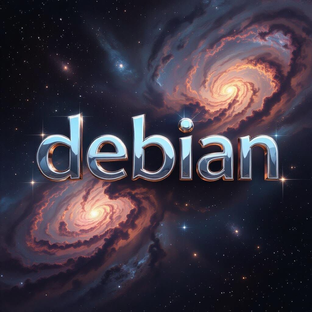 Debian Logo in Cosmic Nebulae, Chrome Font