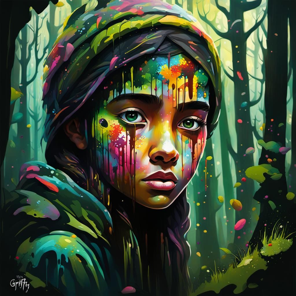 Colorful Forest Magic in Graffiti Art Style