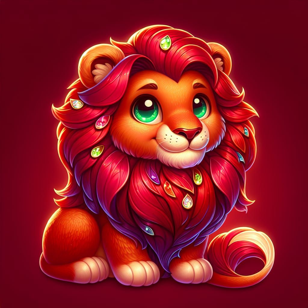 Reddish Lion with Sparkling Mane and Green Eyes