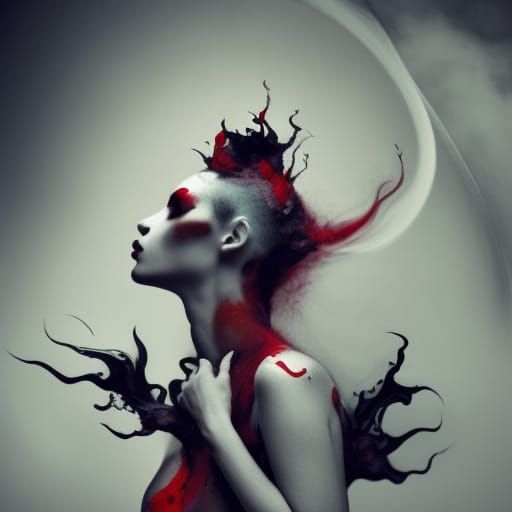Crowned Meditation: Epic Black and Red Artwork