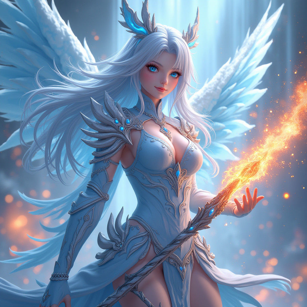 Ice and Fire Goddess in 3D Anime Art