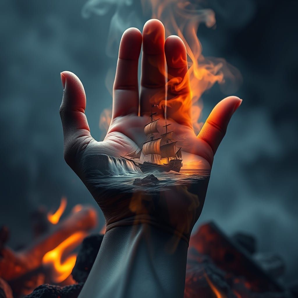 Smoky Hand Holding a Fantasy Landscape