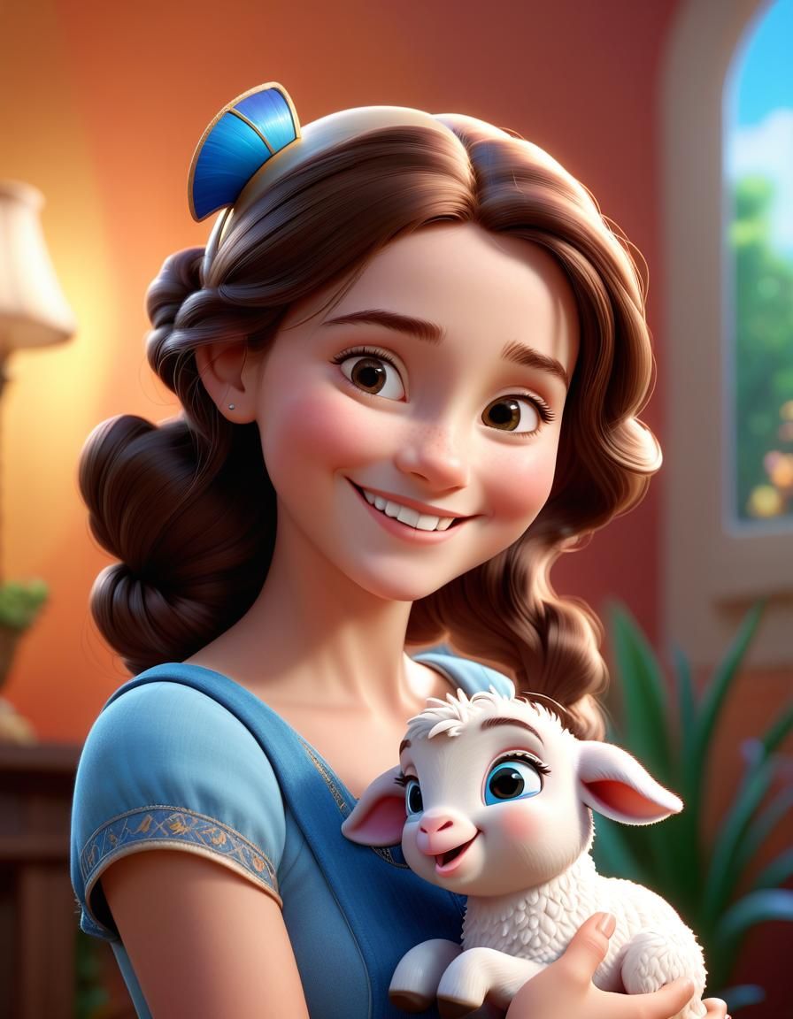 Mary and Her Lamb: Photorealistic 3D Portrait