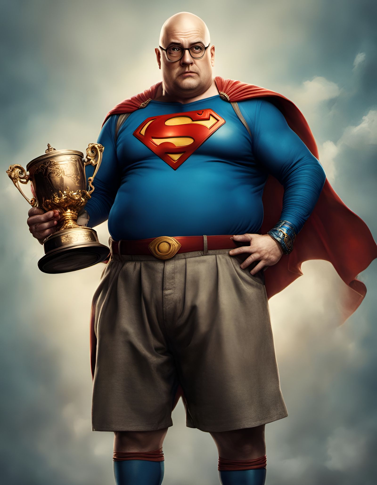Nerdy Champion with Golden Cup in Cinematic Style
