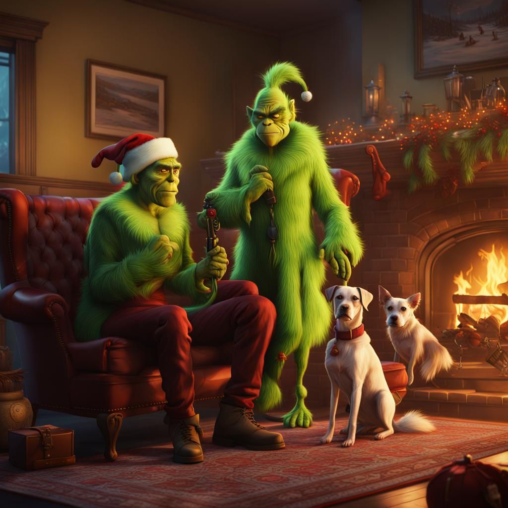 The Grinch and Max by Fireplace, Detailed Matte Painting