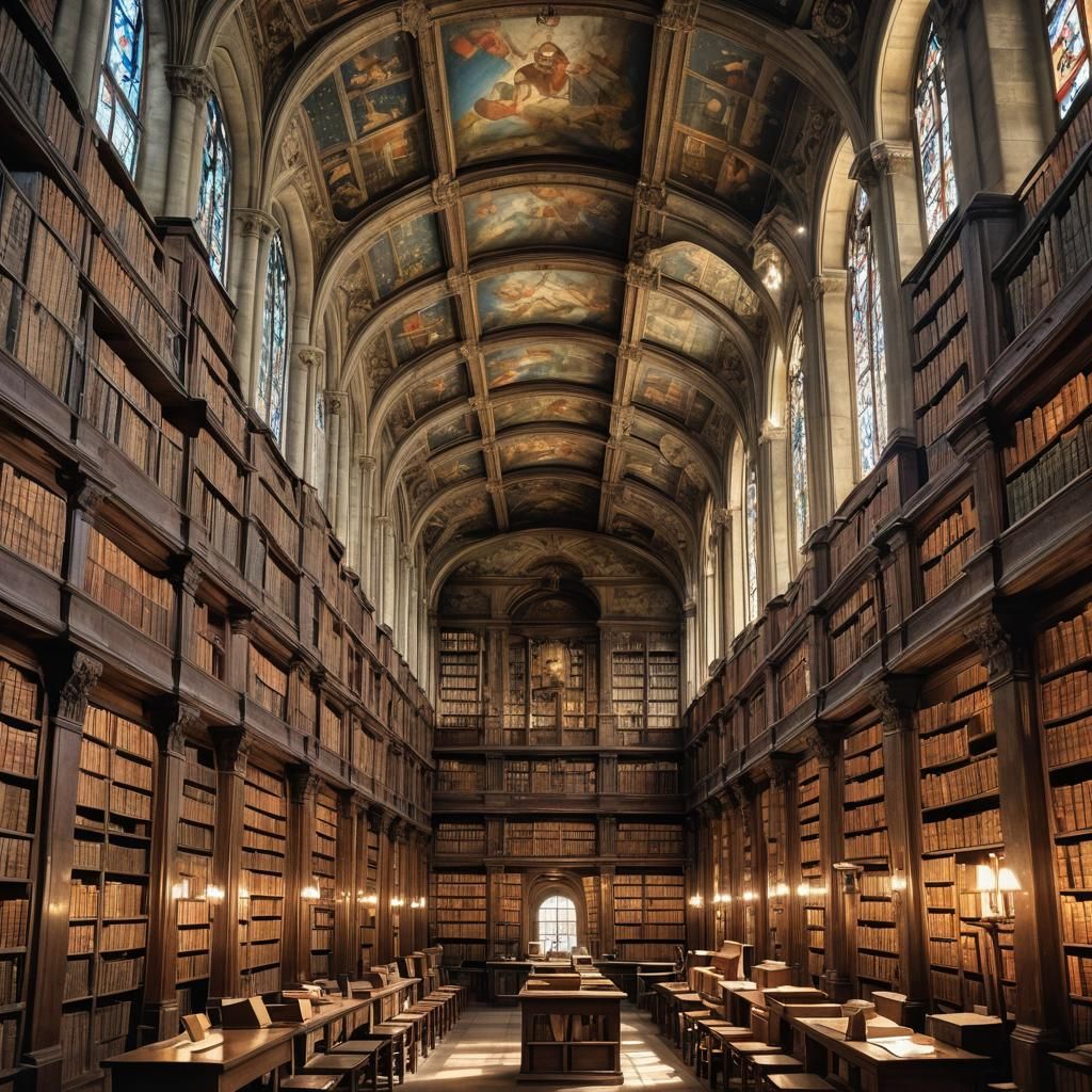 A color photo of ancient libraries, grand repositories of knowledge and wisdom from bygone eras...