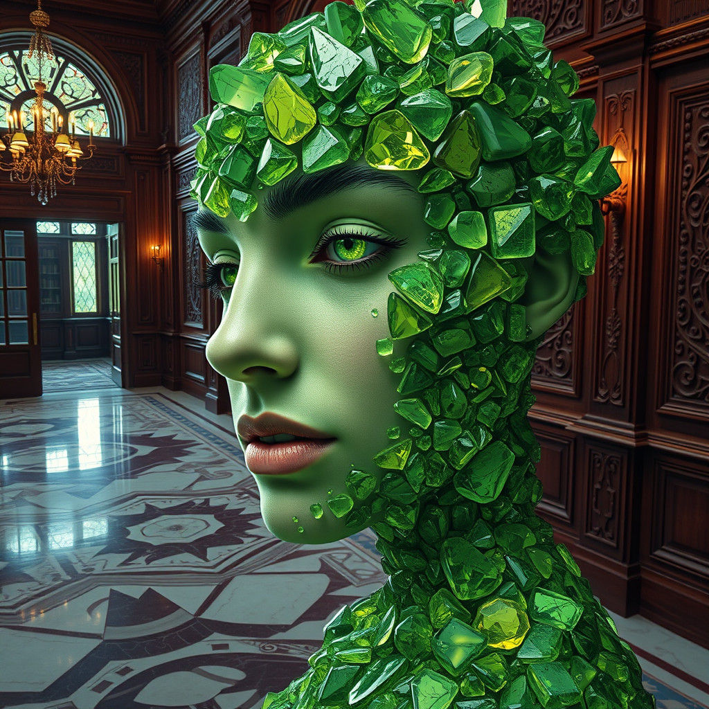 Peridot Woman in Victorian Mansion, Surreal Art