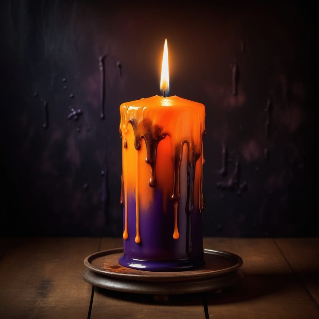 Spooky Halloween Candle Oil Painting with Eerie Glow