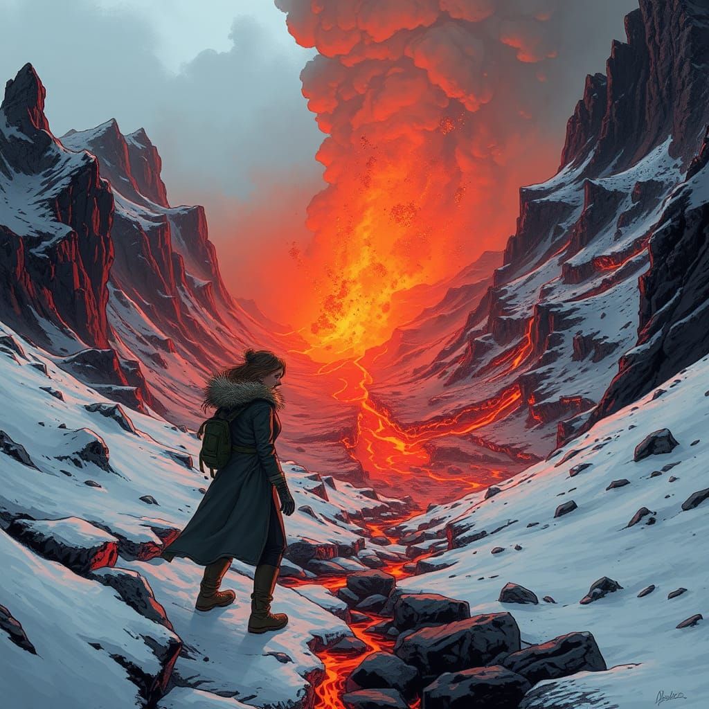 Volcanic Winter: Woman Braves Lava Storms in Comic Style