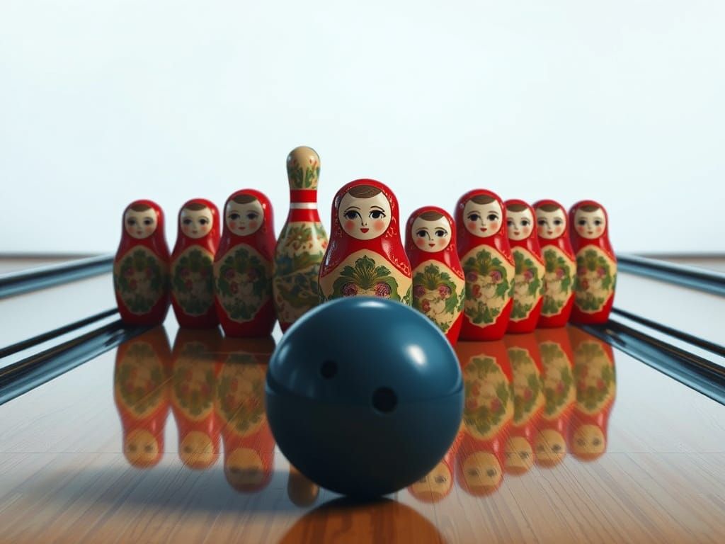 Bowling Ball Strikes Russian Dolls, Photorealistic Digital A...