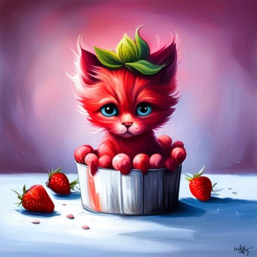 Strawberry Kitten Graffiti Art: Colorful Street Style